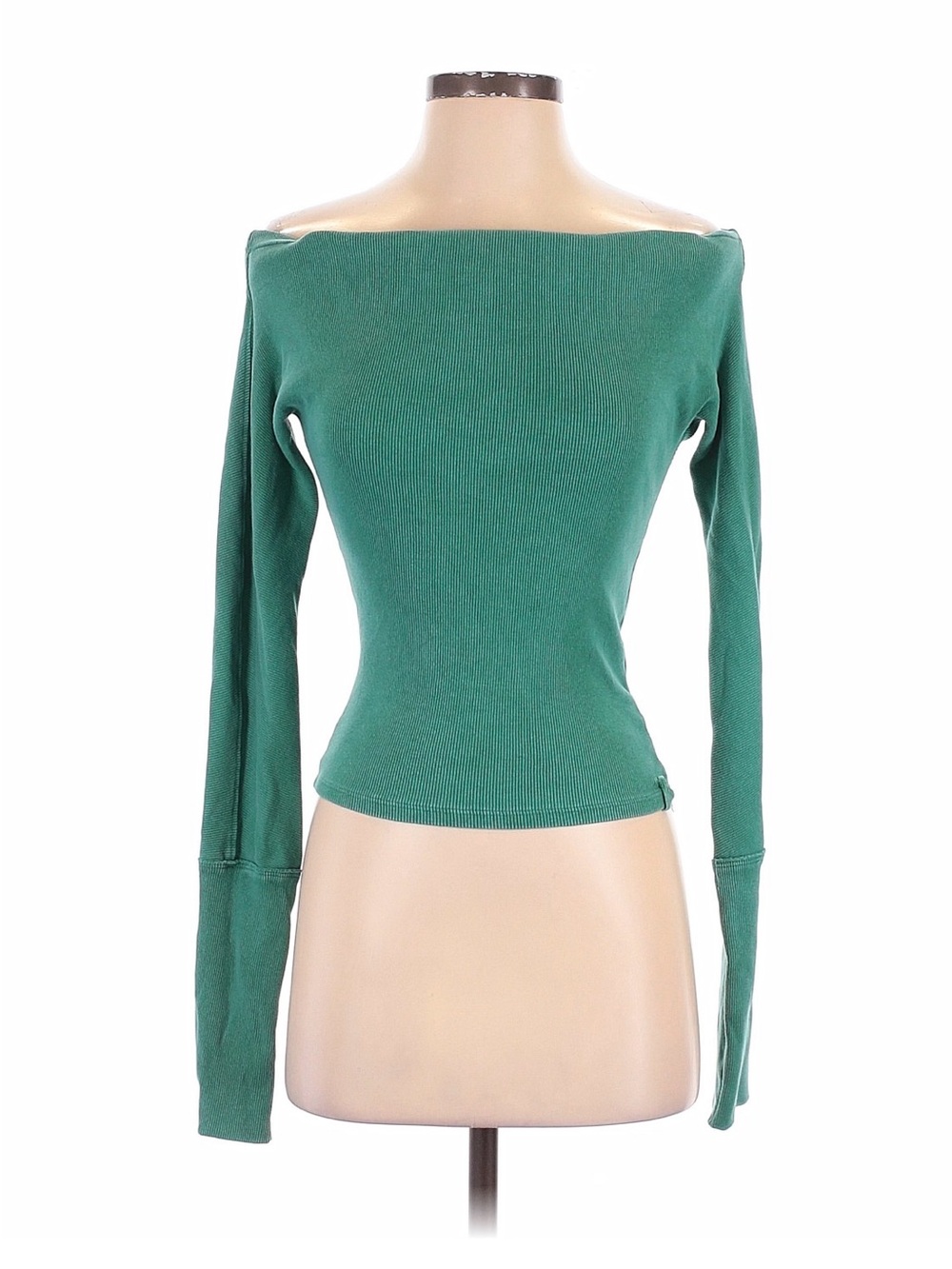 We the free Off-Shoulder Ribbed Green Women's Sweater
